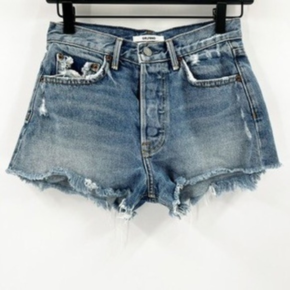 GRLFRND Pants - GRLFRND Helena High Rise Cut Off Denim Shorts Distressed Frayed Blue Size 23
